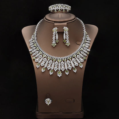 4pcs Bridal Zirconia Full Jewelry Sets For Women Party, Luxury Dubai Nigeria CZ Crystal Wedding Jewelry Sets