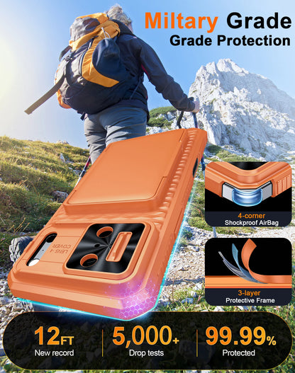 With Card Holder Sliding Camera Cover And Stand For iPhone 17 Pro/17 Pro Max Phone Case, Anti-Fall PC+TPU Wallet Case-Orange