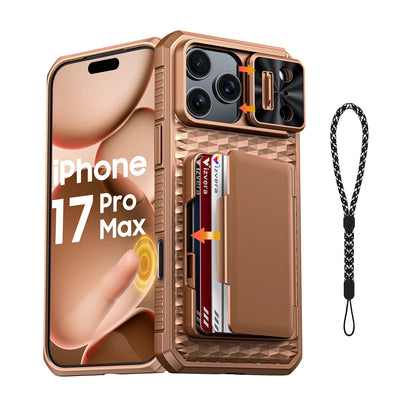 For iPhone 17 Pro Max Case,Wallet - Full Body Protective with Card Holder (4 Cards) Camera Cover & Kickstand-Orange