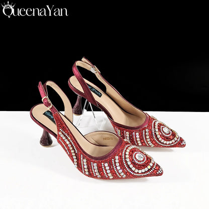 Nigerian Party Shoes Only shoes OR with bag set in Green  High Heel, Elegant Matching for Weddings & Special Occa