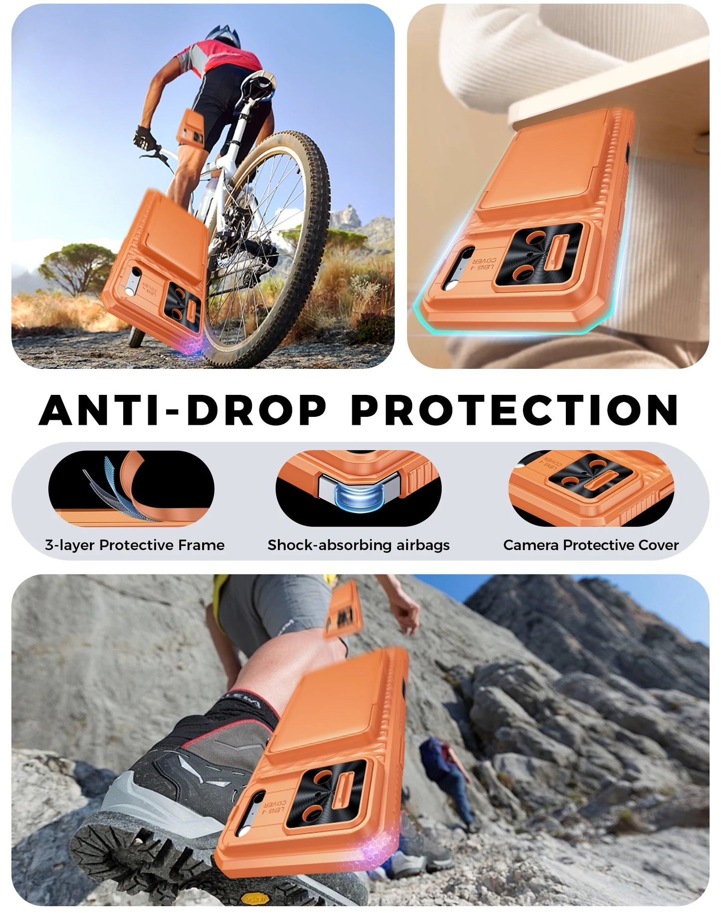 For iPhone 17 Pro Max Case,Wallet - Full Body Protective with Card Holder (4 Cards) Camera Cover & Kickstand-Orange