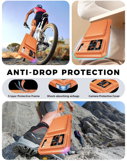 For iPhone 17 Pro Max Case,Wallet - Full Body Protective with Card Holder (4 Cards) Camera Cover & Kickstand-Orange
