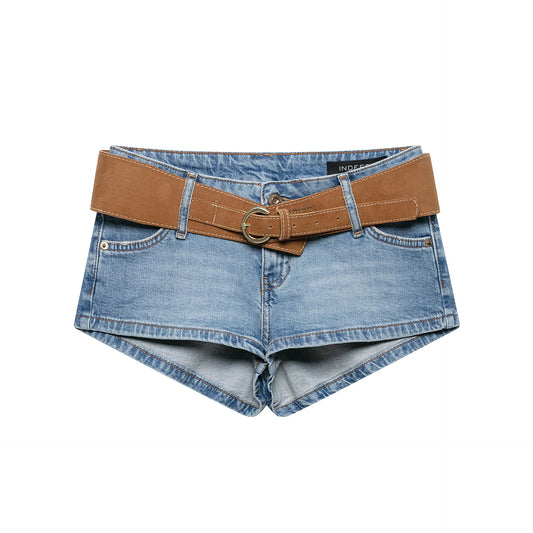 Y2K Low Waist Denim Shorts Women Summer Wide Belt Sexy Micro Mini Jeans Shorts Vintage Streetwear Clubwear Short Feminino