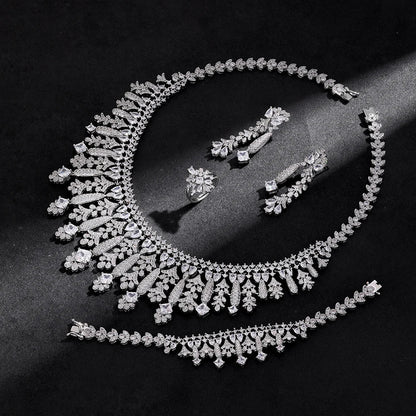 4pcs Bridal Zirconia Full Jewelry Sets For Women Party, Luxury Dubai Nigeria CZ Crystal Wedding Jewelry Sets