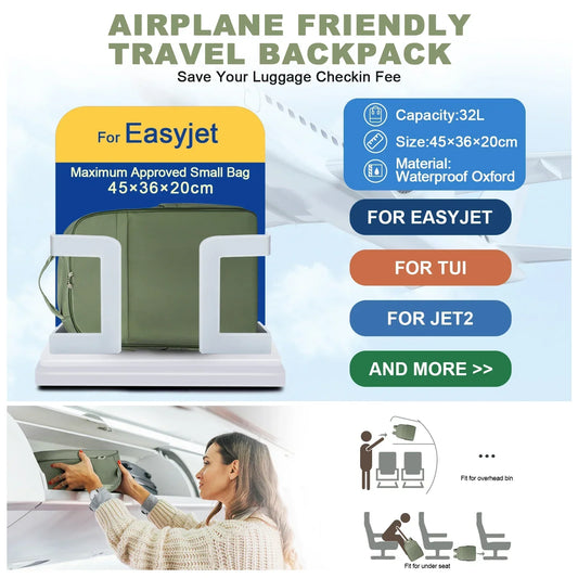 Easyjet Cabin Bag 45x36x20 Backpack, Travel Backpack Woman Ryanair with Aeroplane Backpack Hand Luggage Laptop Man Daypack