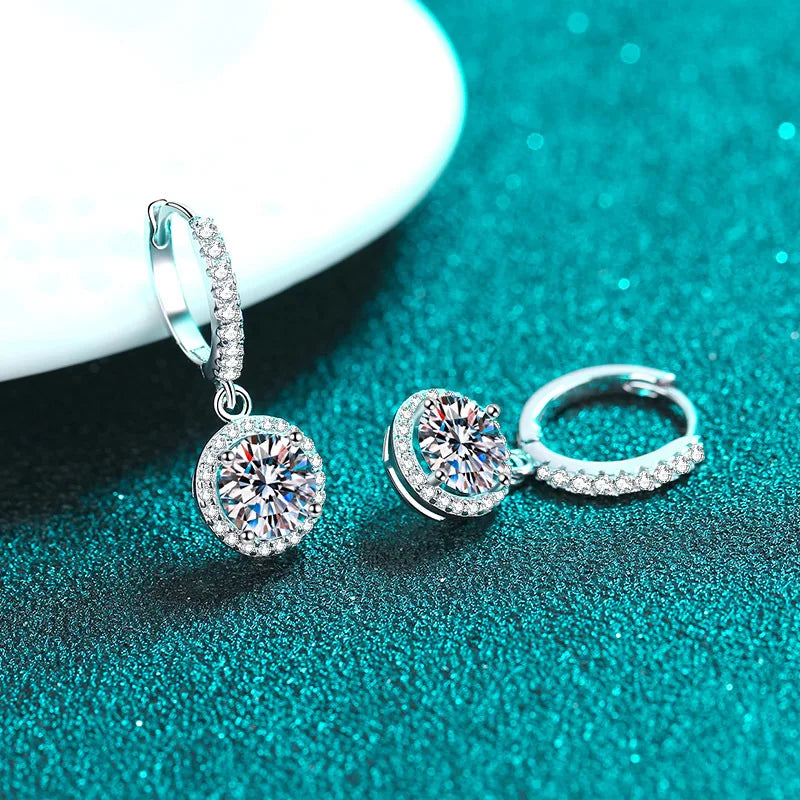 1ct D Color Moissanite Loop Earring 925 Sterling Silver Plated 18k White Gold Pendant Earring for Women Fine Jewelry
