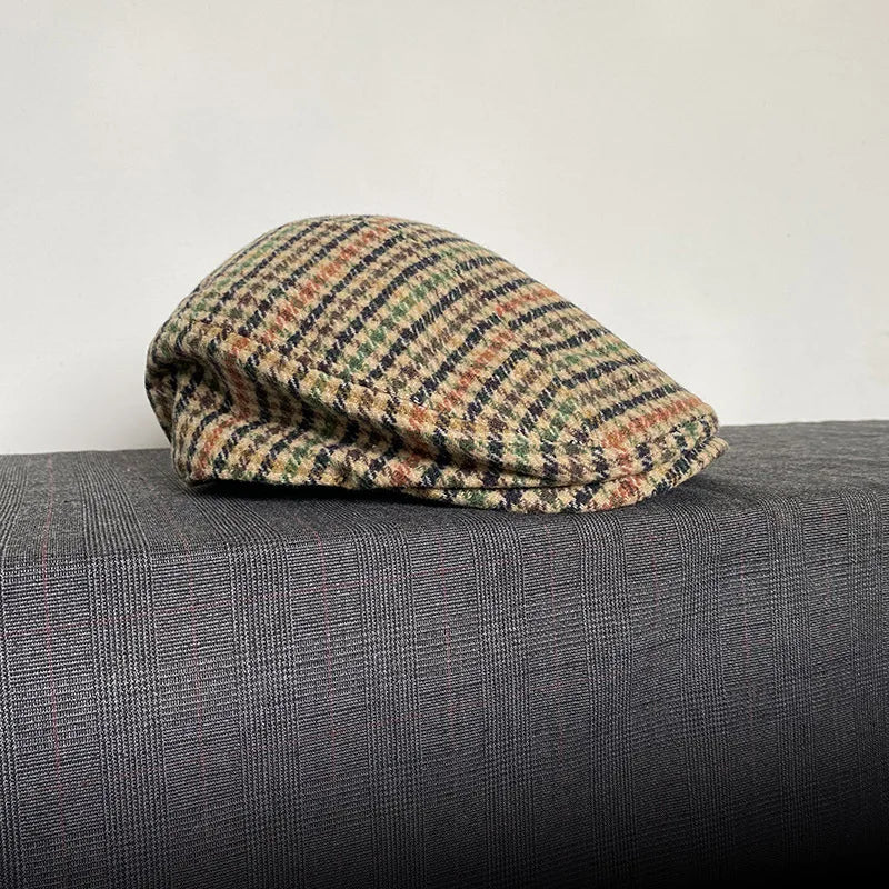 Classic Plaid Stripe Newsboy Cap for Men Women Winter Wool Flat Ivy Vintage Gatsbay Hat Irish Outdoor Cabbie Beret BJM94