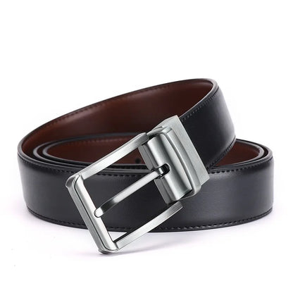 Genuine Leather Belt Double Sided Belt Men Belt Laser Engraving Luxury Strap Male Belt New Fashion Retro Pin Buckle High Quality