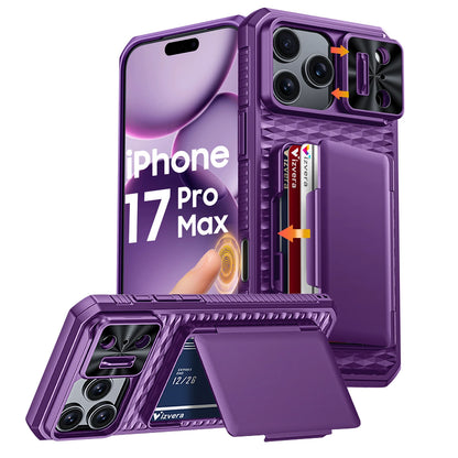 For iPhone 17 Pro Max Case,Wallet - Full Body Protective with Card Holder (4 Cards) Camera Cover & Kickstand-Orange