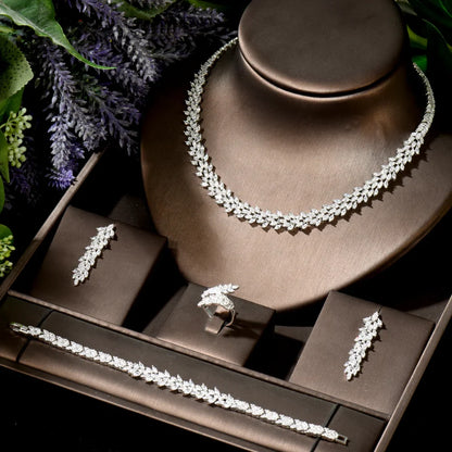 Classic rectangular cubic zirconia wedding necklace and earring set Dubai Nigeria CZ Bridal Jewelry Set
