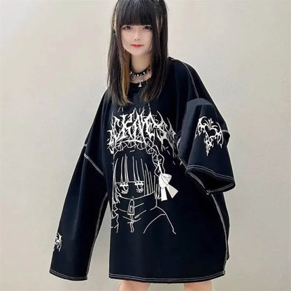 Streetwear T Shirts Women Clothing Print Long Sleeve Tees Casual Fashion Japanese Camisetas Cartoon Y2k Tops Oversized T-shirts
