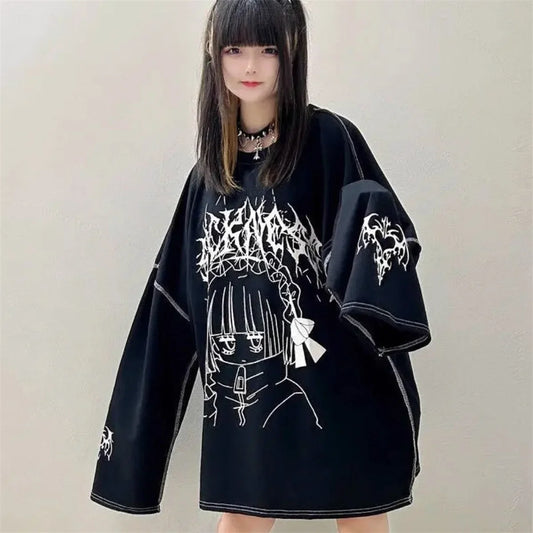 Streetwear T Shirts Women Clothing Print Long Sleeve Tees Casual Fashion Japanese Camisetas Cartoon Y2k Tops Oversized T-shirts