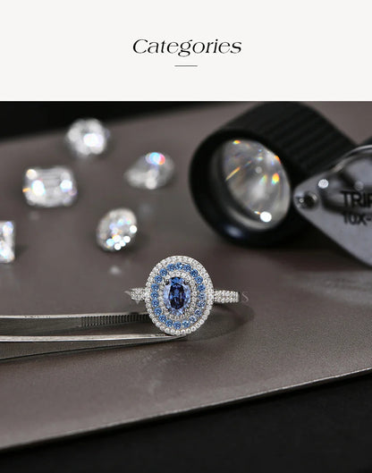 Blue Moissanite Women Rings Oval Cut 1.0CT Real S925 Sterling Silver Jewelry For Wedding Engagement Ring With Certified