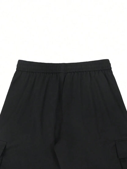 Men's 3/4-Length Cargo Shorts — Woven Twill Fabric, Multi-Pocket Casual Trousers. Non-Stretch Adult Apparel for Summer