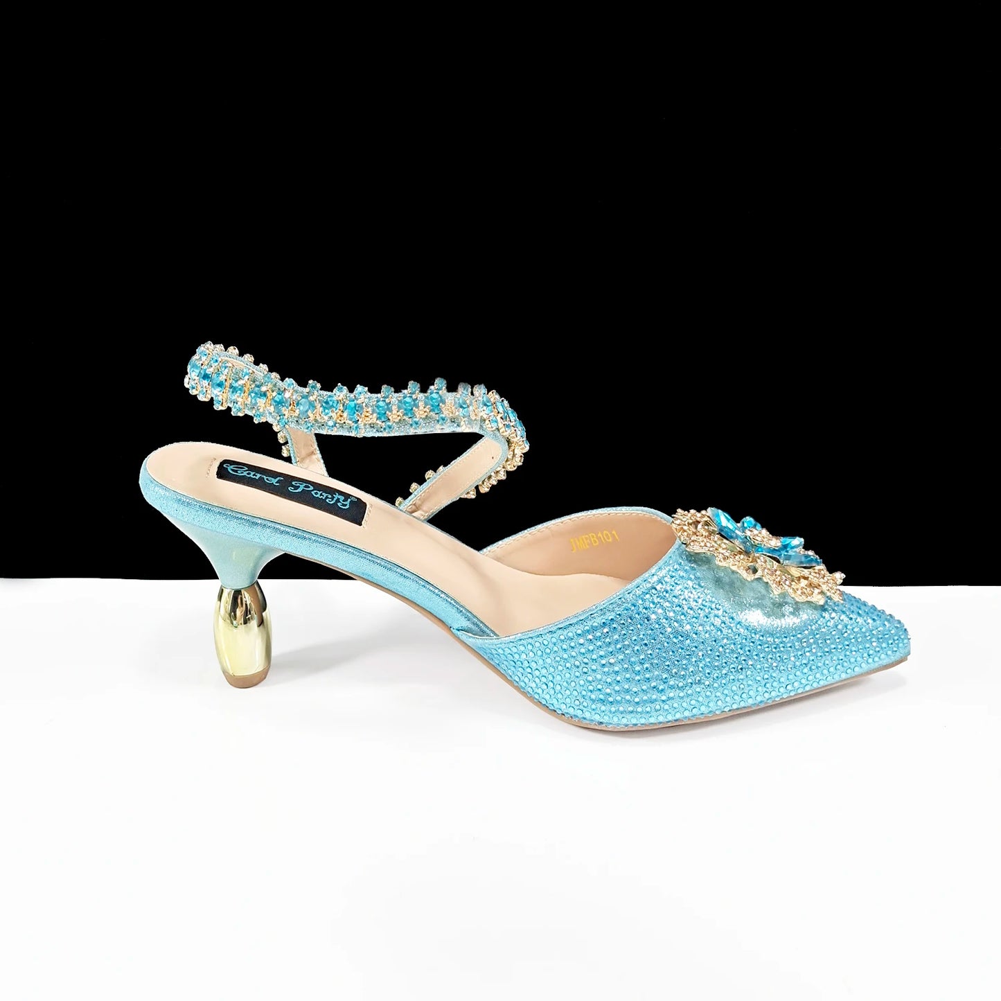 2024 Party Perfection: Rhinestone-Embellished Heels and Gold Mini Bag for Elegant Nights