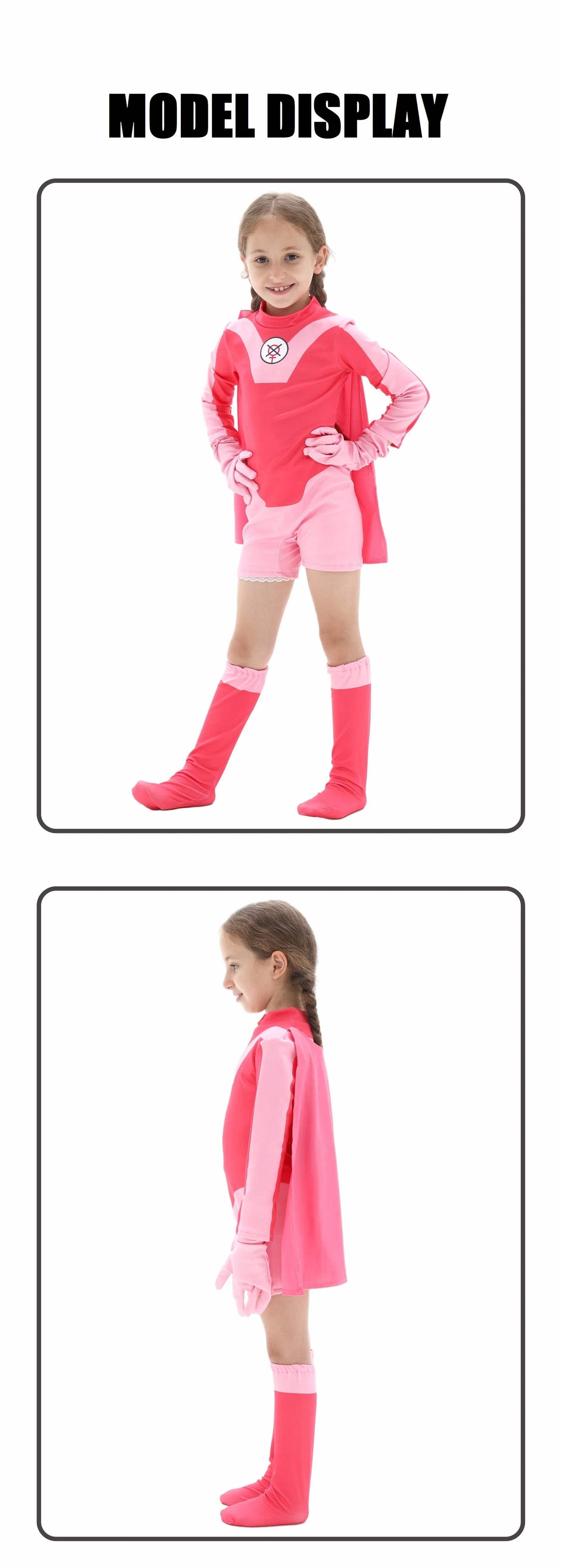 Anime Kids Invincible Costume Boys Omni-man Mark Grayson Cosplay Child Superhero Girls Atom Eve Pink Jumpsuit Halloween Costume