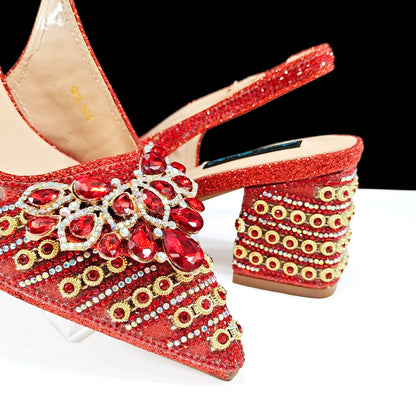 Dazzling Dreams: Full Rhinestone High Heels and Coordinated Bag for Timeless Style