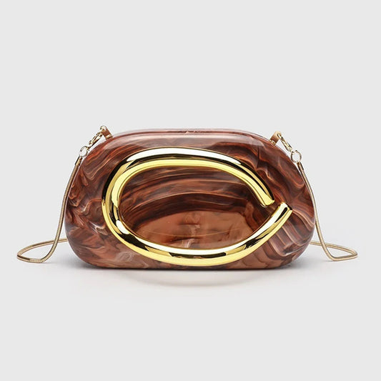 Women Acrylic Metal Handle Handbag Solid Color Metal Decoration Evening Bag Hand-held Shoulder Clutch Bag for Wedding Party