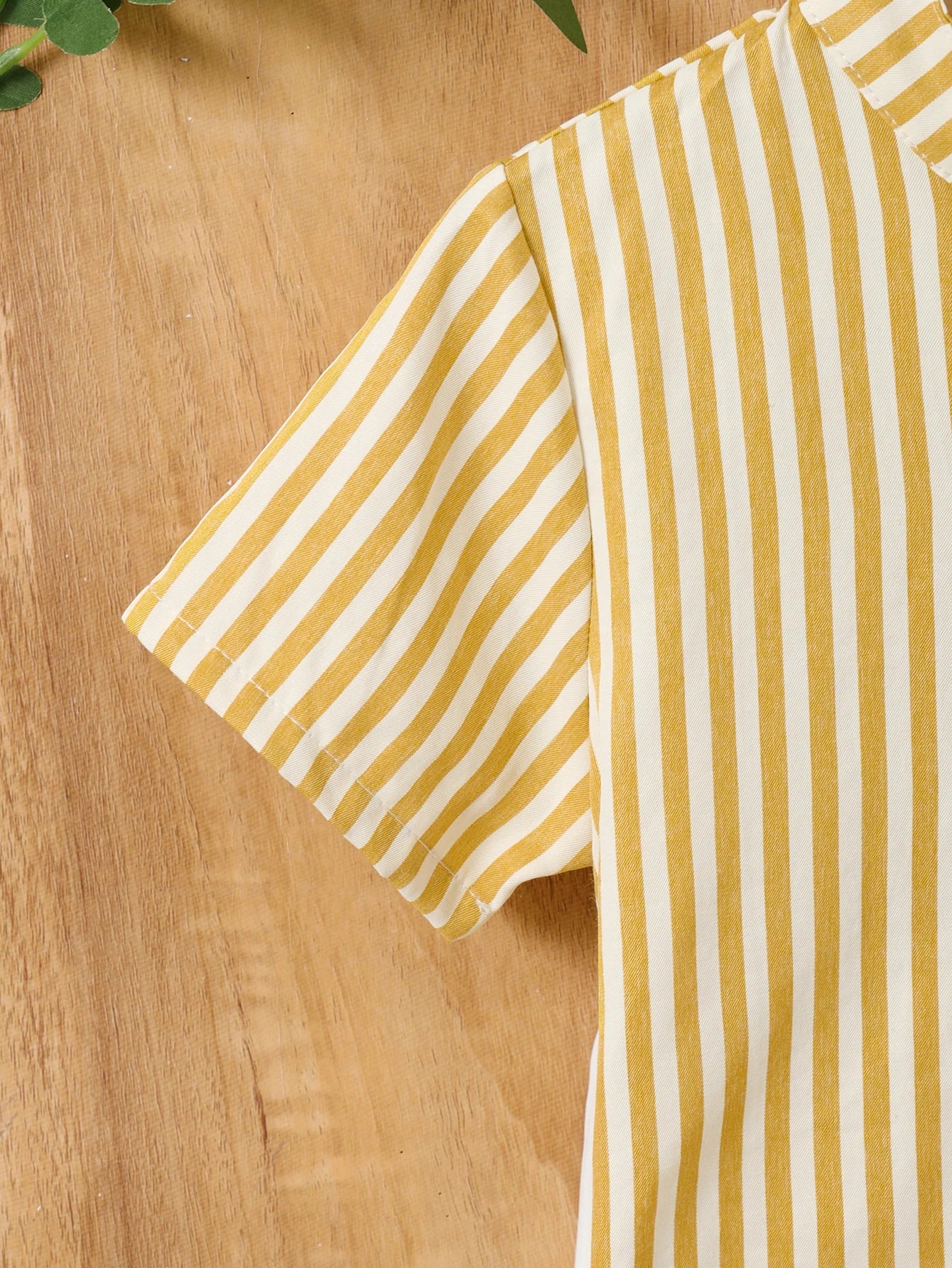 Young Boy Striped Stand Collar Short Sleeve Shirt And Shorts Set