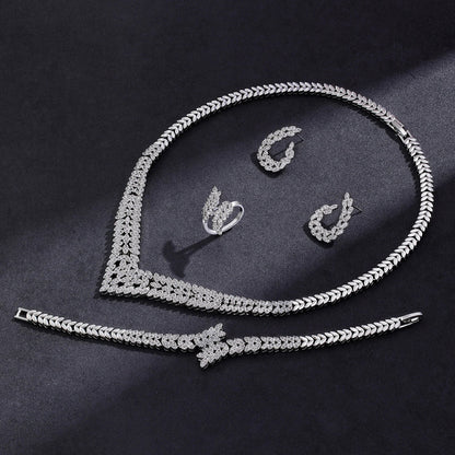 2025 New Wedding Jewelry Set for Women Saudi Arabia 4 Pieces Zirconia Bridal Jewellery Collection Necklace Set