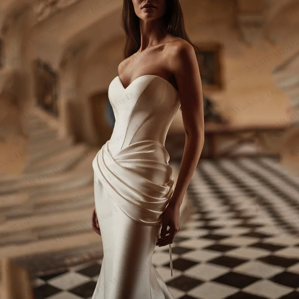 Mermaid Wedding Dresses 2026 Luxury Pleat Sweetheart Satin Bridal Gowns Lace Up Sweep Train vestidos de noiva Customized