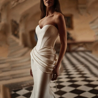 Mermaid Wedding Dresses 2026 Luxury Pleat Sweetheart Satin Bridal Gowns Lace Up Sweep Train vestidos de noiva Customized
