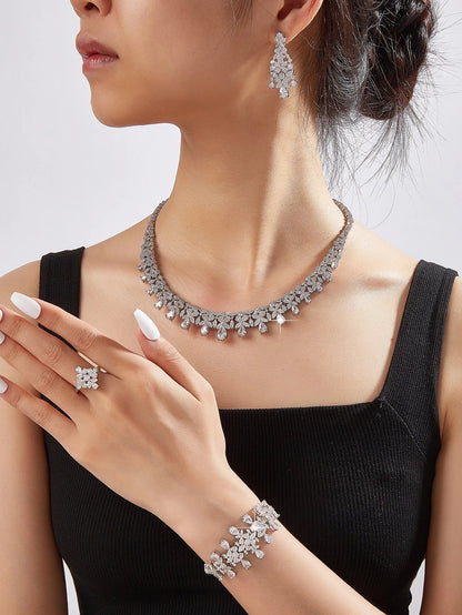 4pcs Bridal Cubic Zirconia Jewelry Sets For Women Party Luxury Dubai Nigeria CZ Crystal Wedding Jewelry Sets