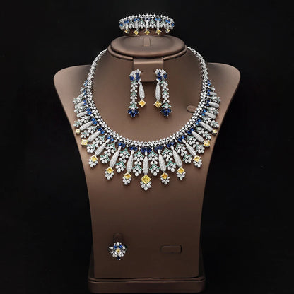 4pcs Bridal Zirconia Full Jewelry Sets For Women Party, Luxury Dubai Nigeria CZ Crystal Wedding Jewelry Sets