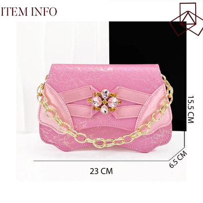 Elegant Pink Rhinestone Low-Heel Shoes & Handbag Set – Luxury Wedding & Party Accessories