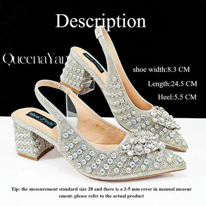 Dazzling Dreams: Full Rhinestone High Heels and Coordinated Bag for Timeless Style
