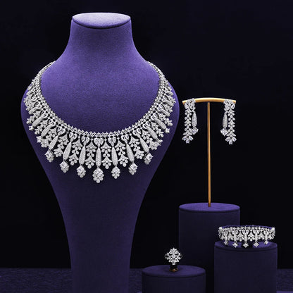 4pcs Bridal Zirconia Full Jewelry Sets For Women Party, Luxury Dubai Nigeria CZ Crystal Wedding Jewelry Sets