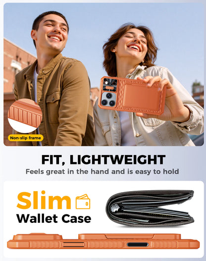 For iPhone 17 Pro Max Case,Wallet - Full Body Protective with Card Holder (4 Cards) Camera Cover & Kickstand-Orange