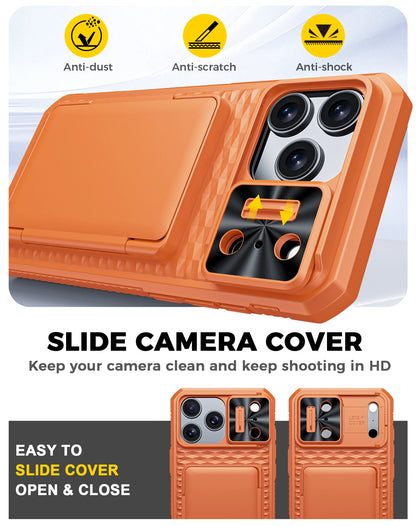 For iPhone 17 Pro Max Case,Wallet - Full Body Protective with Card Holder (4 Cards) Camera Cover & Kickstand-Orange
