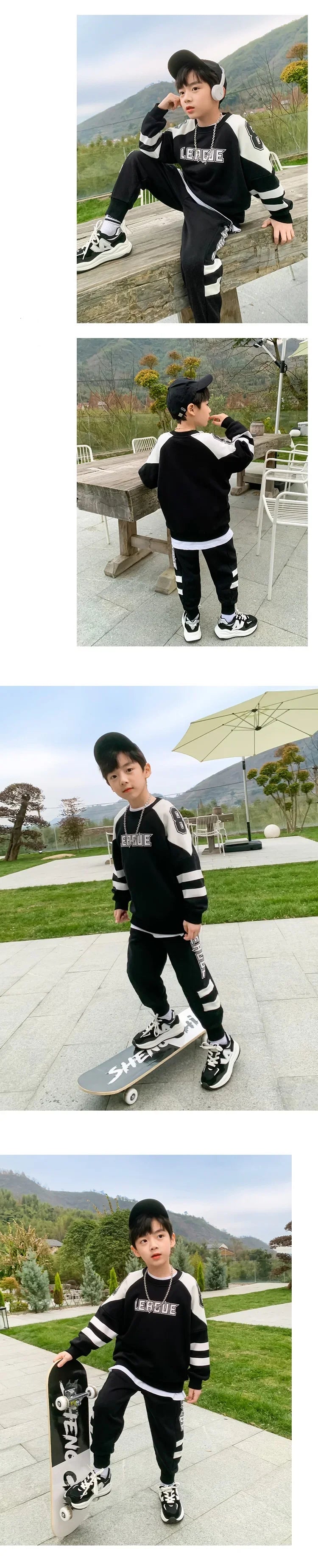 Boys Contrast Alphabet Sweatshirt+Sweatpant School Kids 2PCS Tracksuit Child Jogger Outfit Student Active Workout Set 3-14 Yr