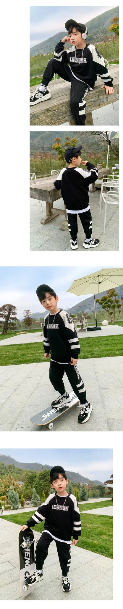 Boys Contrast Alphabet Sweatshirt+Sweatpant School Kids 2PCS Tracksuit Child Jogger Outfit Student Active Workout Set 3-14 Yr