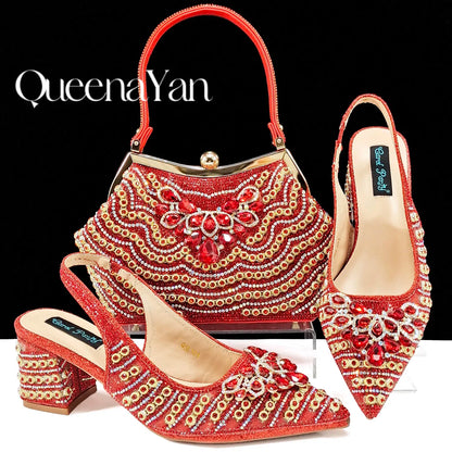 Dazzling Dreams: Full Rhinestone High Heels and Coordinated Bag for Timeless Style