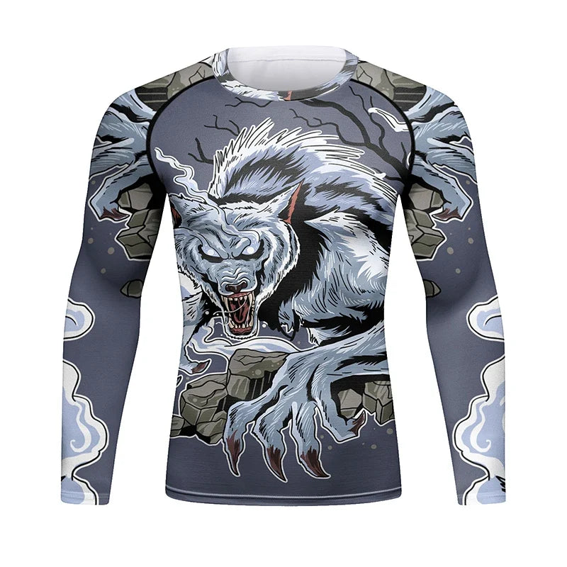 Cody Lundin Men's MMA BJJ Rashguard Brazilian Jiu-Jitsu No Gi Grey Compression Gym Shirts Westling Martial Art Training T Shirt