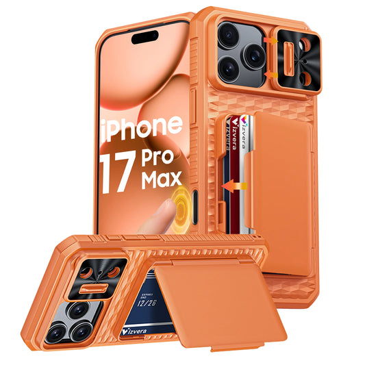 For iPhone 17 Pro Max Case,Wallet - Full Body Protective with Card Holder (4 Cards) Camera Cover & Kickstand-Orange