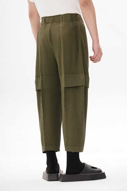 Pleated Cargo Pants Men Loose Fit Nine-Point Trousers Fashion Casual Streetwear Hip Hop Pants