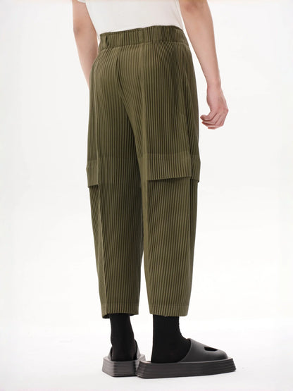 Pleated Cargo Pants Men Loose Fit Nine-Point Trousers Fashion Casual Streetwear Hip Hop Pants