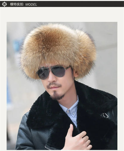 2024 Winter Hat Men Trapper Russian Sliver Fox Hat Ushanka Mens Hats Fashion Raccoon Fur Hats Caps Ski Hat Bomber Real Fur Hat