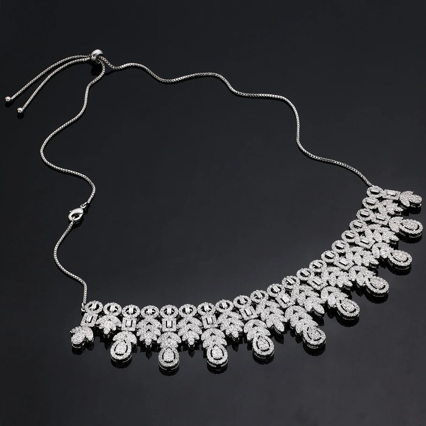 2025 Hot Sale Bridal Wedding Jewelry Sets for Women 4 Pieces Wedding Party Zirconia Necklace Bracelet with Adjustable Chain