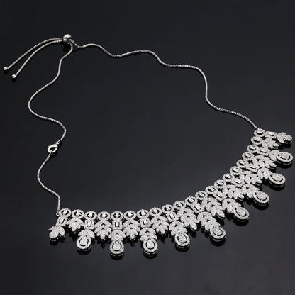 2025 Hot Sale Bridal Wedding Jewelry Sets for Women 4 Pieces Wedding Party Zirconia Necklace Bracelet with Adjustable Chain
