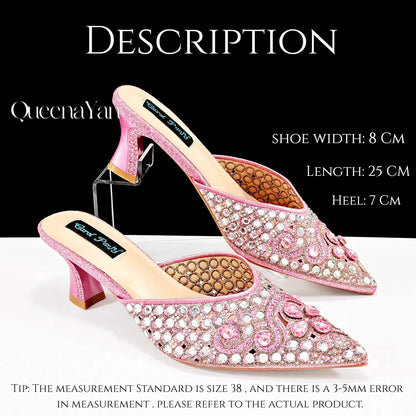 Luxury Pink Rhinestone Party Shoes and Clutch for Women- Elegant Crystal Heels with Matching Evening Bag