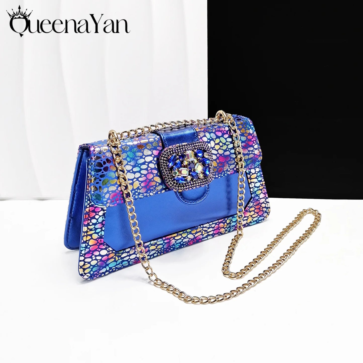 Italian Fashion Design Shoes and Bags Matching Set 2025 Peep Toe High Heels Blue Color Rhinestones Women Shoes for Party