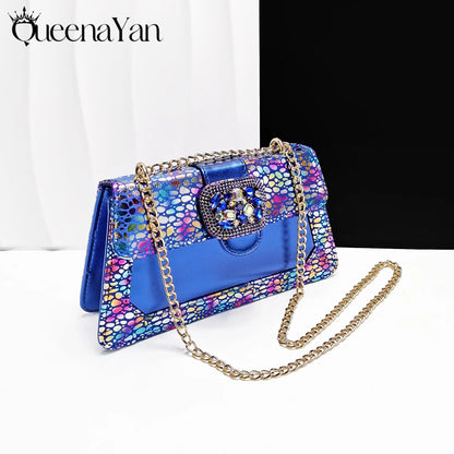 Italian Fashion Design Shoes and Bags Matching Set 2025 Peep Toe High Heels Blue Color Rhinestones Women Shoes for Party
