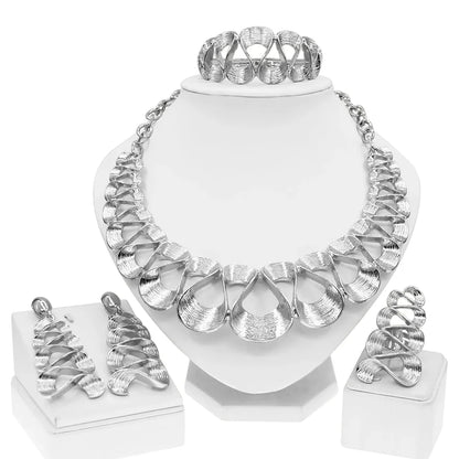 Dubai Gold Plated Jewelry Women Necklace Set Regular Round Pendant Brushed Glossy Bracelet Earrings Wedding Bijoux SYHOL