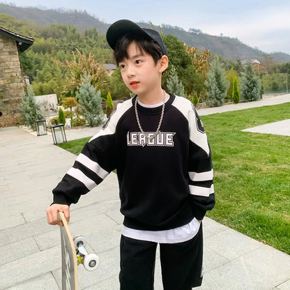 Boys Contrast Alphabet Sweatshirt+Sweatpant School Kids 2PCS Tracksuit Child Jogger Outfit Student Active Workout Set 3-14 Yr
