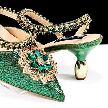 2024 Party Perfection: Rhinestone-Embellished Heels and Gold Mini Bag for Elegant Nights