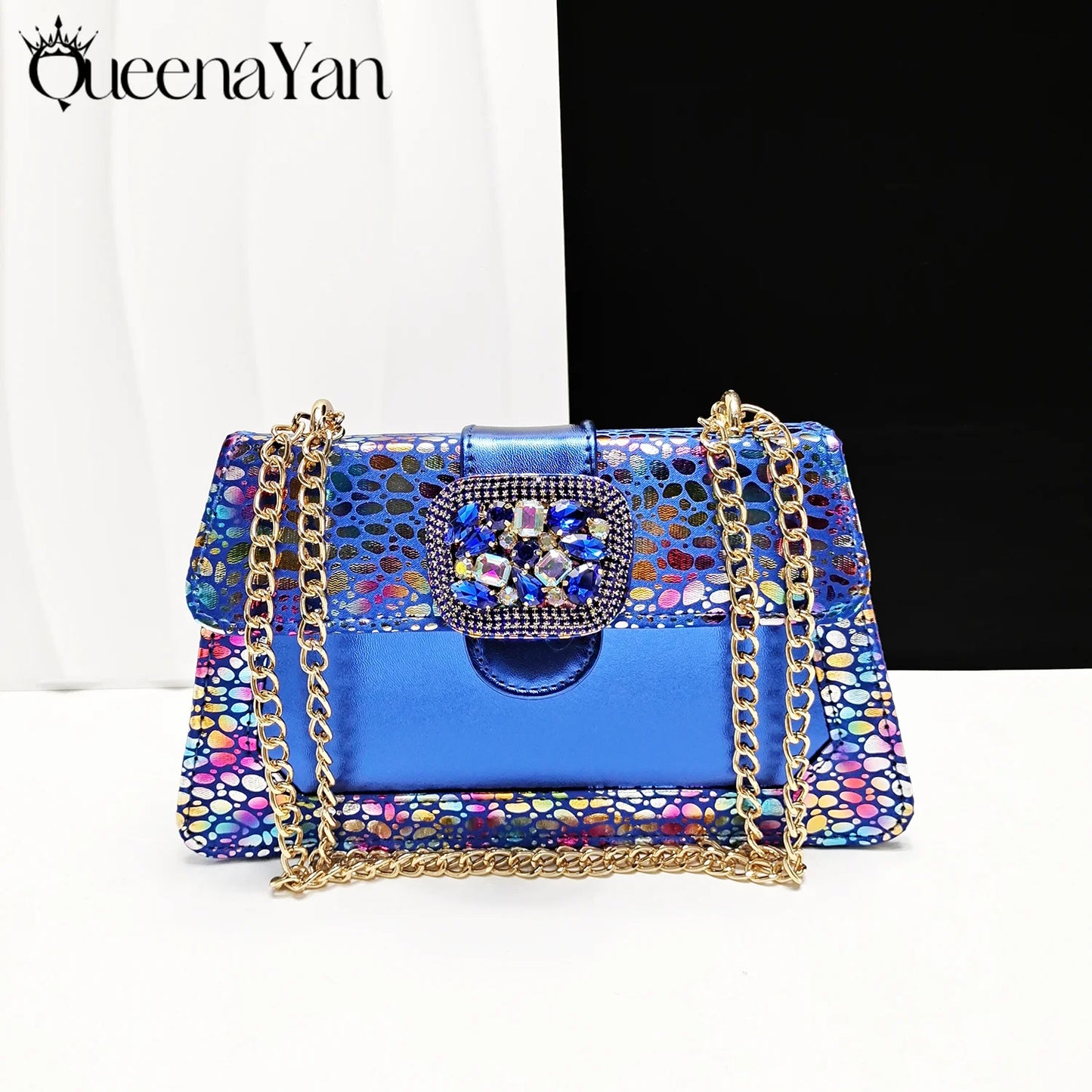 Italian Fashion Design Shoes and Bags Matching Set 2025 Peep Toe High Heels Blue Color Rhinestones Women Shoes for Party